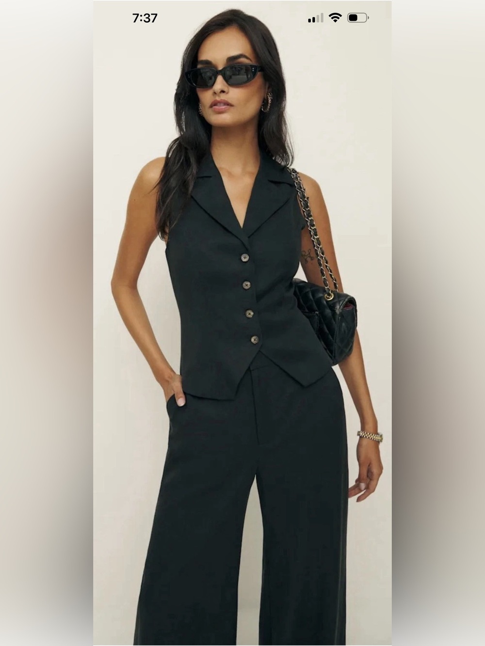 Reformation Taryn Black Two Piece Vest /Pants Set US 8 $320 New